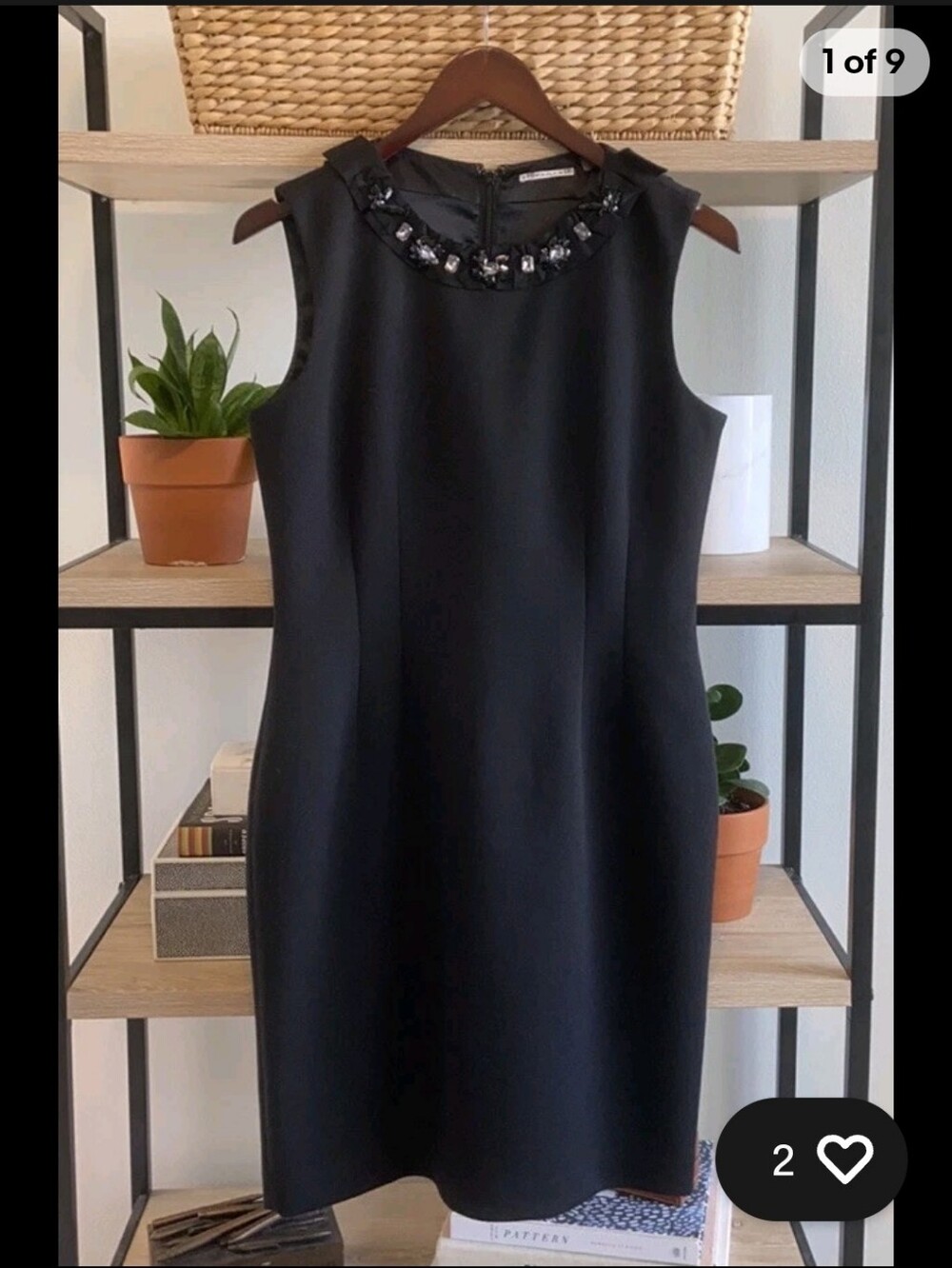 Tahari Black Sleeveless Embellished-Neck Sheath Dress